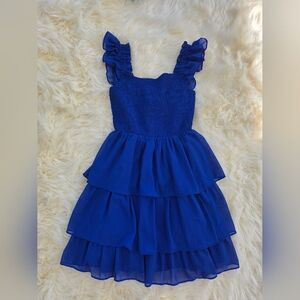 Byinns Size Medium Ruffle Ruched Top Chic Royal Blue Midi Dress